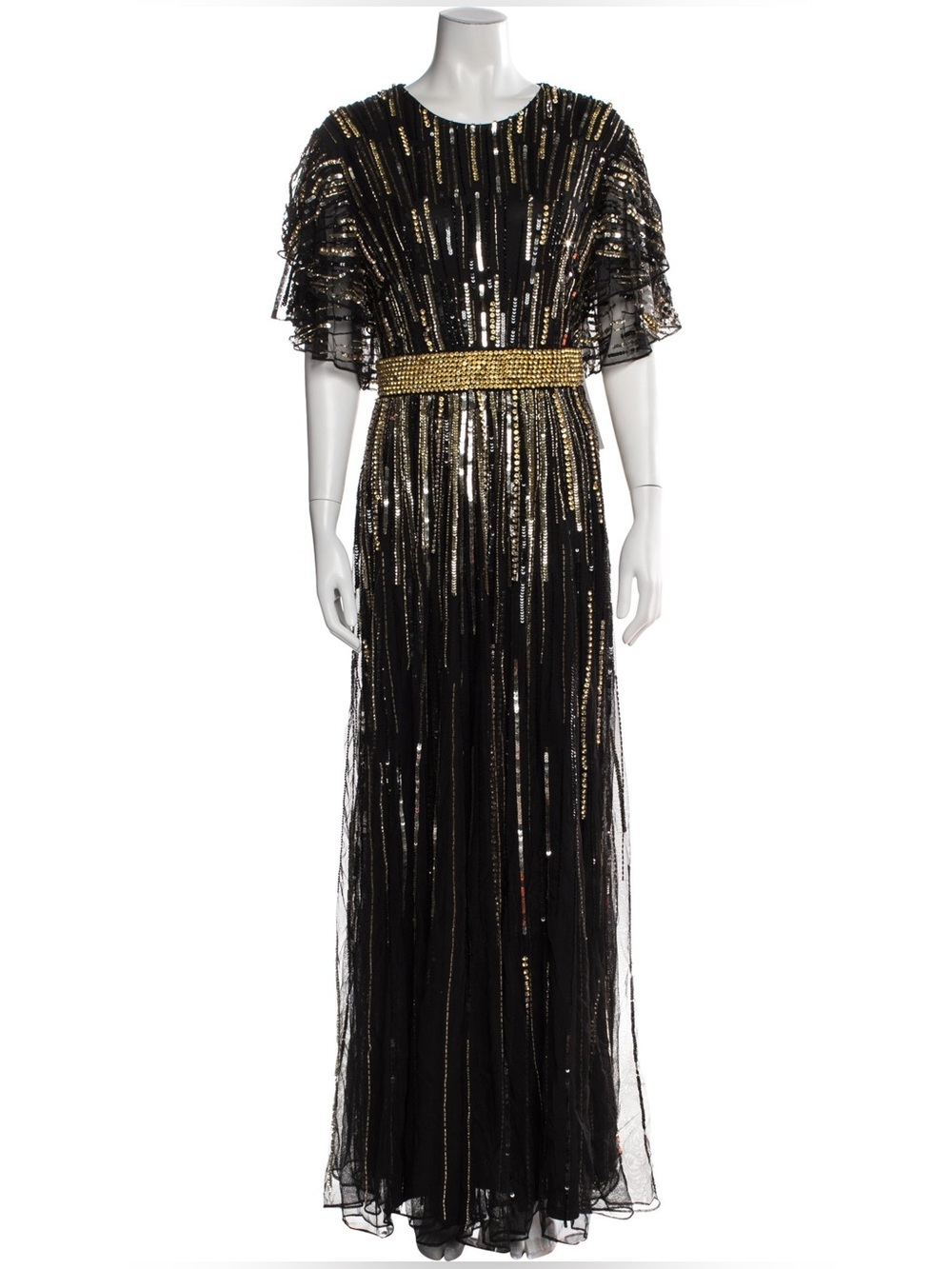 Mac Duggal 93582 Belted Embellished Headed Sequin Short Sleeve Wedding MOB Gown - Picture 11 of 12